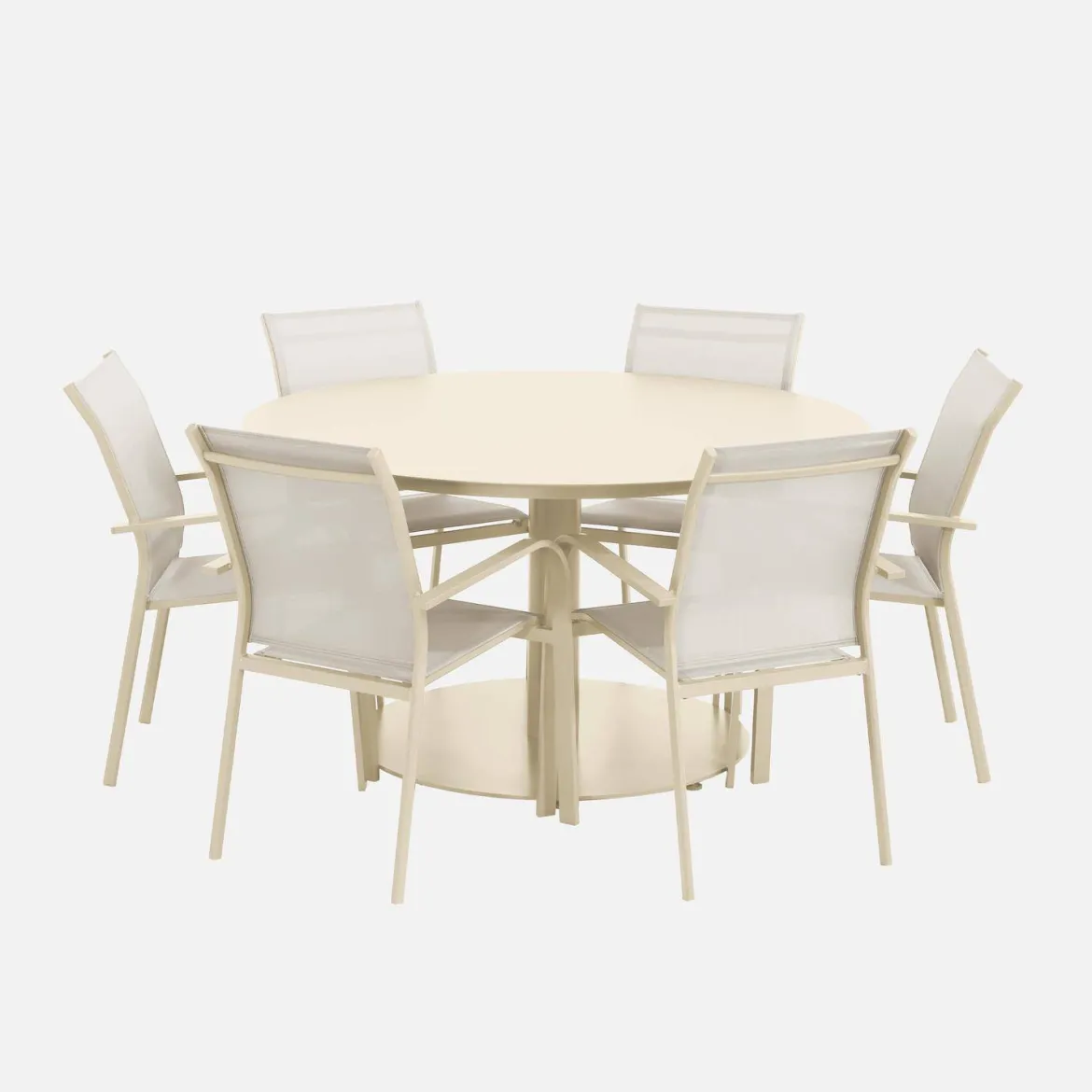 Set tavolo da giardino rotondo in altuminio con 6 sedie