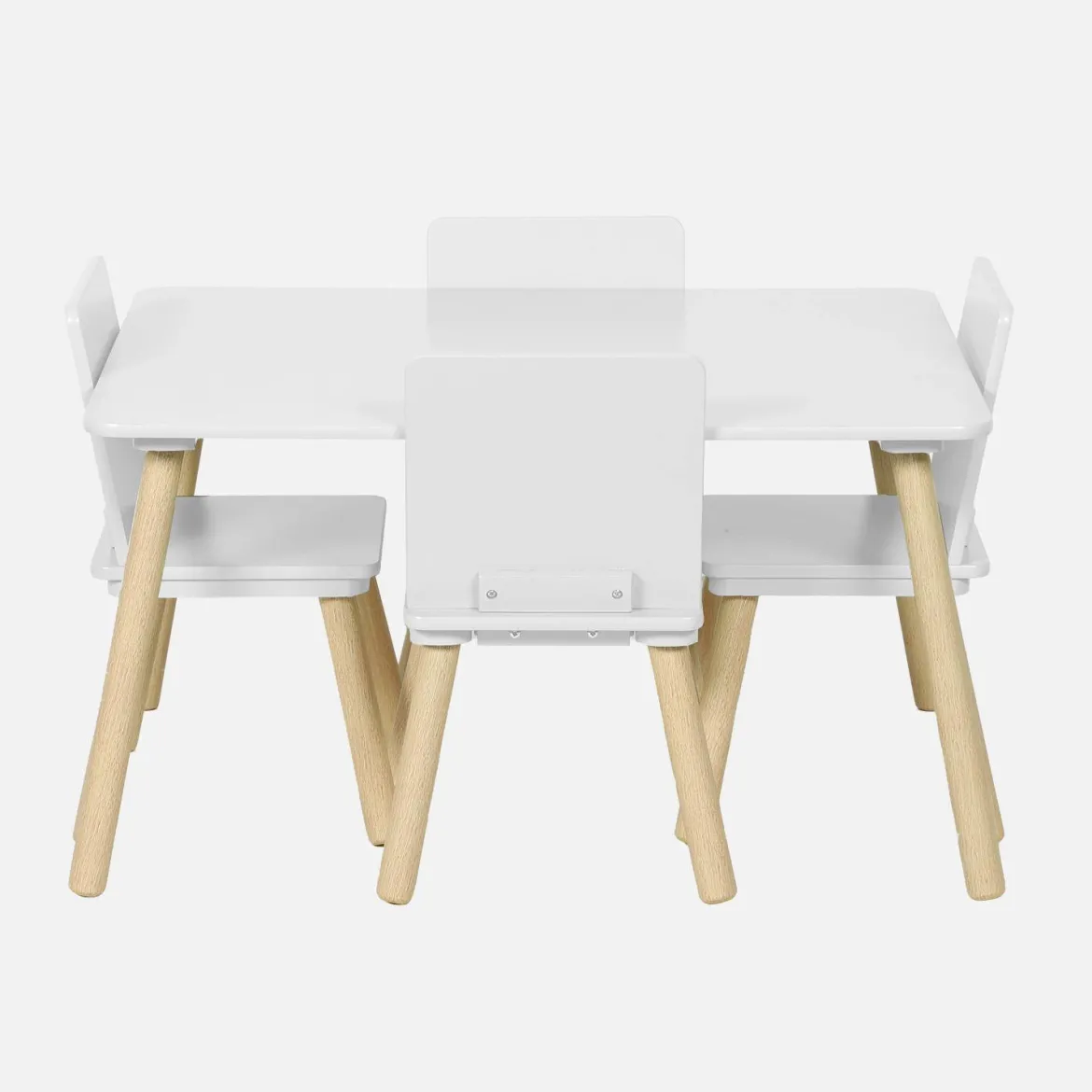 Set tavolo rettangolare per bambini in legno di pino con 4 sedie