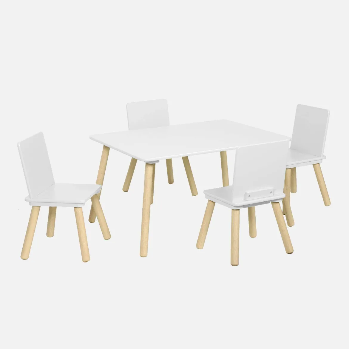 Set tavolo rettangolare per bambini in legno di pino con 4 sedie