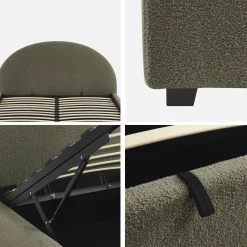 Struttura letto con contenitore e testiera 140x190cm, imbottita bouclé
