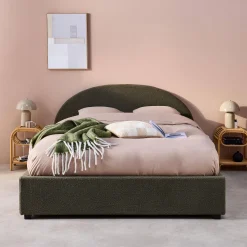 Struttura letto con contenitore e testiera 140x190cm, imbottita bouclé