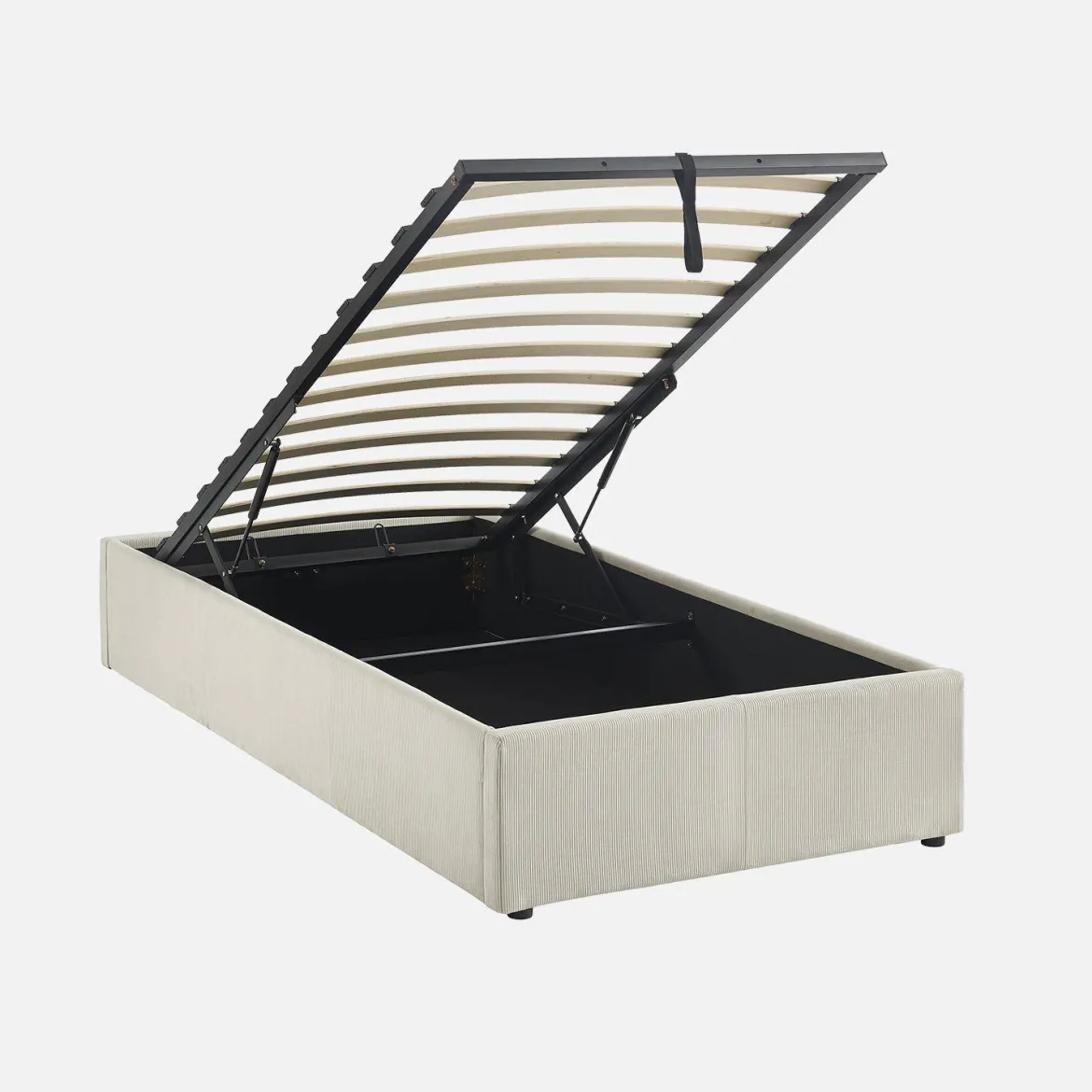Struttura letto con contenitore e rete a doghe 90x190cm, imbottita coste fini