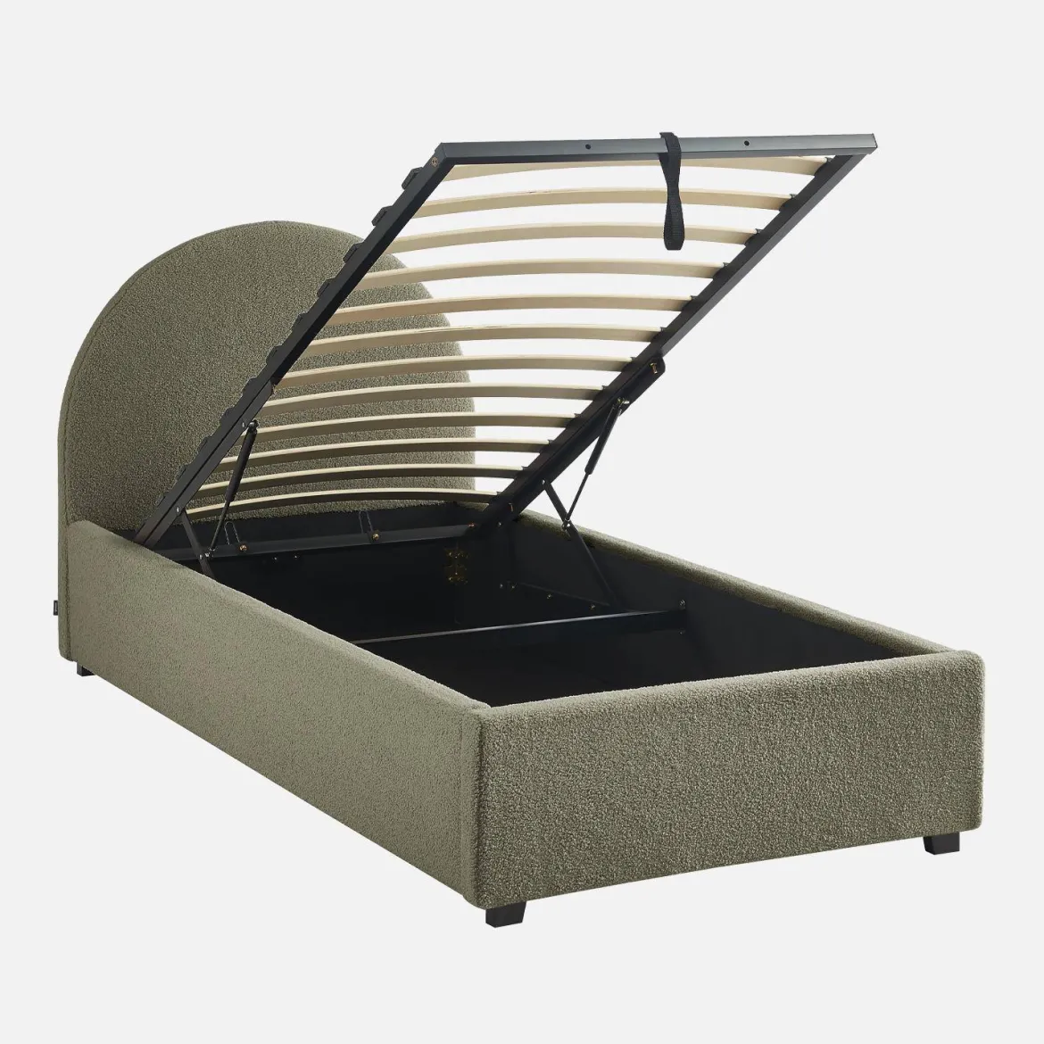 Struttura letto con contenitore e testiera 90x190cm, imbottita bouclé