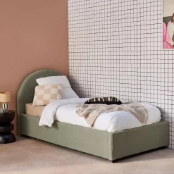 Struttura letto con contenitore e testiera 90x190cm, imbottita bouclé