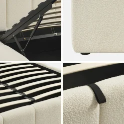Struttura letto con contenitore e testiera 140cmx190cm, imbottita bouclé