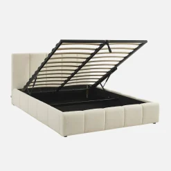 Struttura letto con contenitore e testiera 140cmx190cm, imbottita bouclé