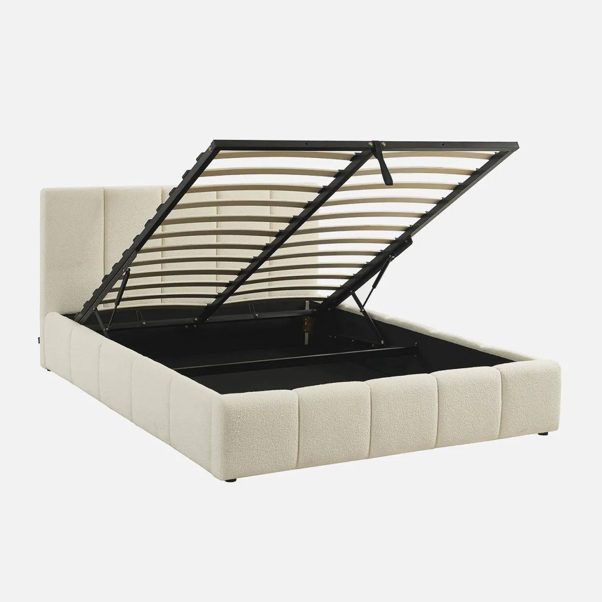 Struttura letto con contenitore e testiera 140cmx190cm, imbottita bouclé