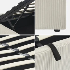 Struttura letto con contenitore e rete a doghe 140x190cm, imbottita coste fini