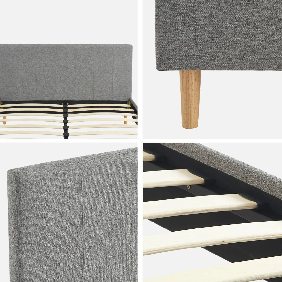 Struttura letto con rete a doghe e testiera 140x190cm, tessuto semplice