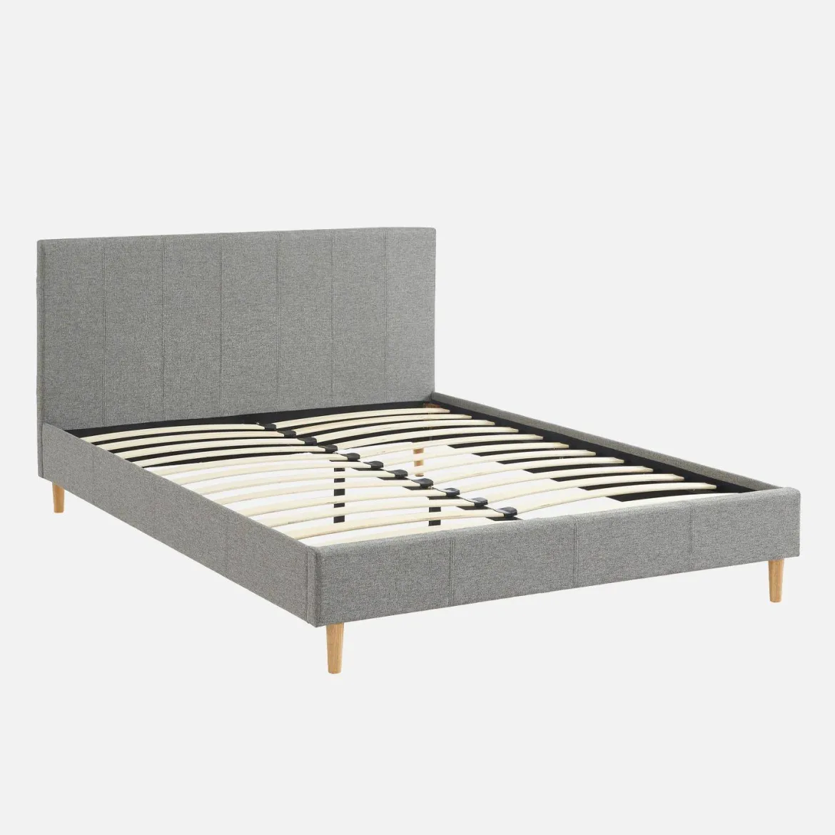 Struttura letto con rete a doghe e testiera 140x190cm, tessuto semplice