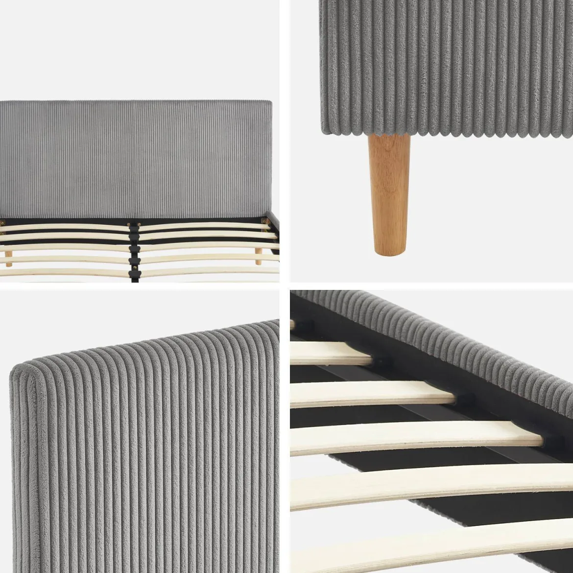 Struttura letto con rete a doghe e testiera 140x190cm, velluto a coste grosse