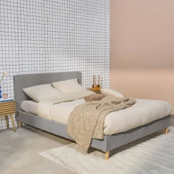 Struttura letto con rete a doghe e testiera 140x190cm, velluto a coste grosse