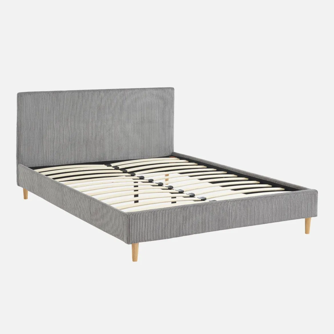 Struttura letto con rete a doghe e testiera 140x190cm, velluto a coste grosse