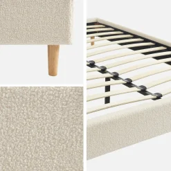 Struttura letto con rete a doghe, finitura bouclé, bianco