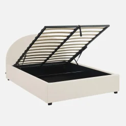 Struttura letto con contenitore e testiera 140x190cm, imbottita bouclé
