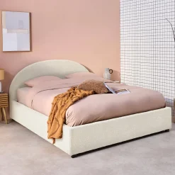 Struttura letto con contenitore e testiera 140x190cm, imbottita bouclé