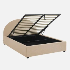Struttura letto con contenitore e testiera 140x190cm, imbottita bouclé