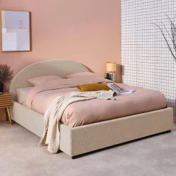 Struttura letto con contenitore e testiera 140x190cm, imbottita bouclé