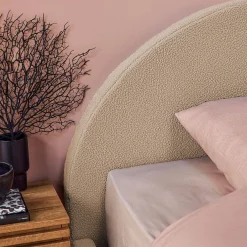 Struttura letto con contenitore e testiera 140x190cm, imbottita bouclé