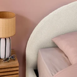 Struttura letto con contenitore e testiera imbottita bouclé, 160x200cm