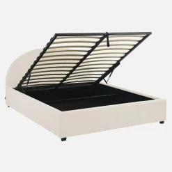Struttura letto con contenitore e testiera imbottita bouclé, 160x200cm