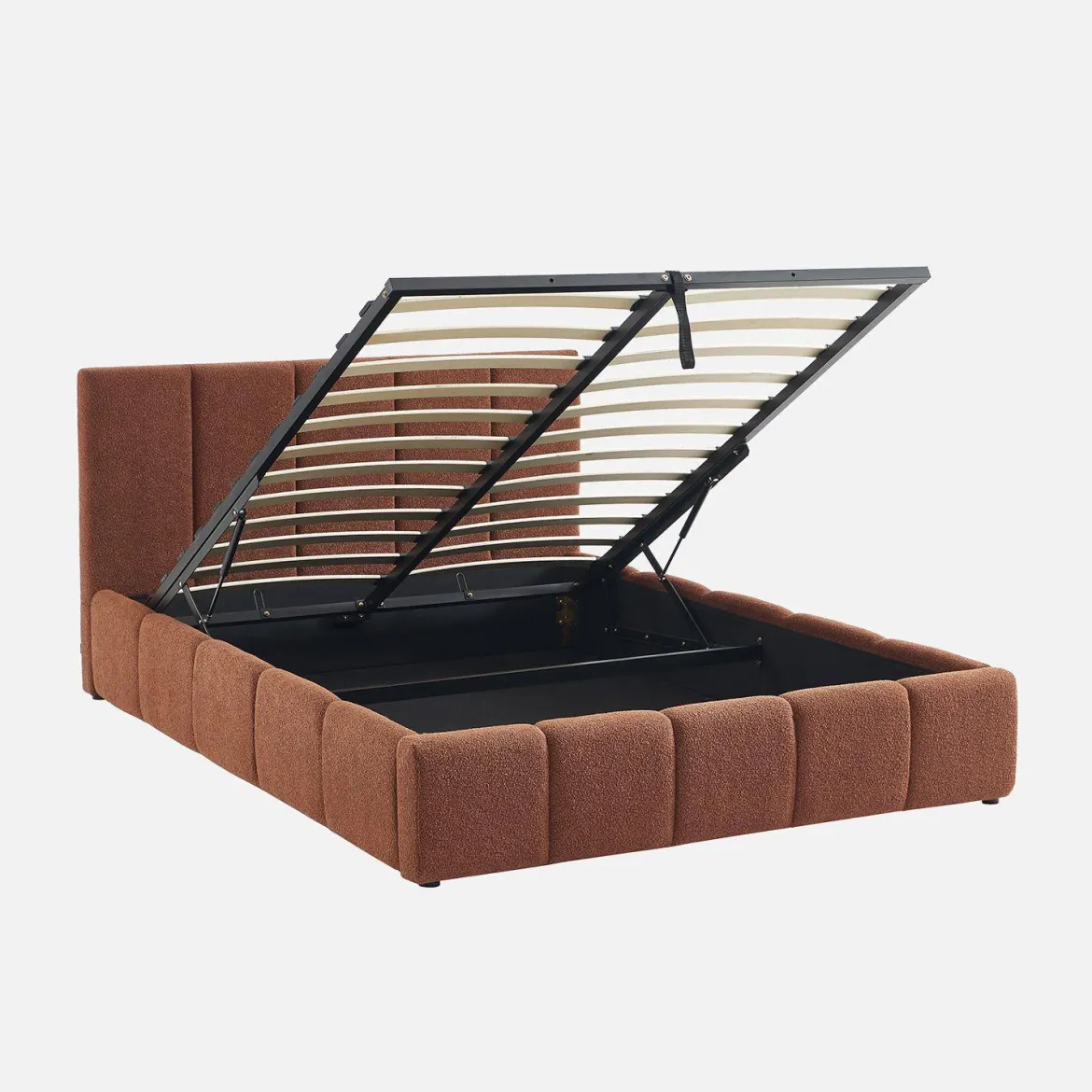 Struttura letto con contenitore e testiera 140cmx190cm, imbottita bouclé