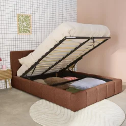 Struttura letto con contenitore e testiera 140cmx190cm, imbottita bouclé