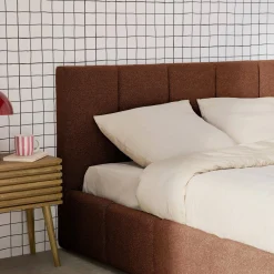 Struttura letto con contenitore e testiera 140cmx190cm, imbottita bouclé