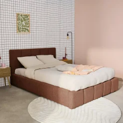 Struttura letto con contenitore e testiera 140cmx190cm, imbottita bouclé