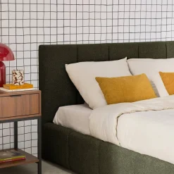 Struttura letto con contenitore e testiera 140cmx190cm, imbottita bouclé
