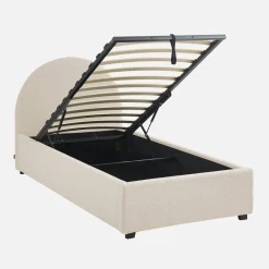 Struttura letto con contenitore e testiera 90x190cm, imbottita bouclé