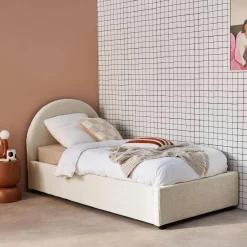 Struttura letto con contenitore e testiera 90x190cm, imbottita bouclé