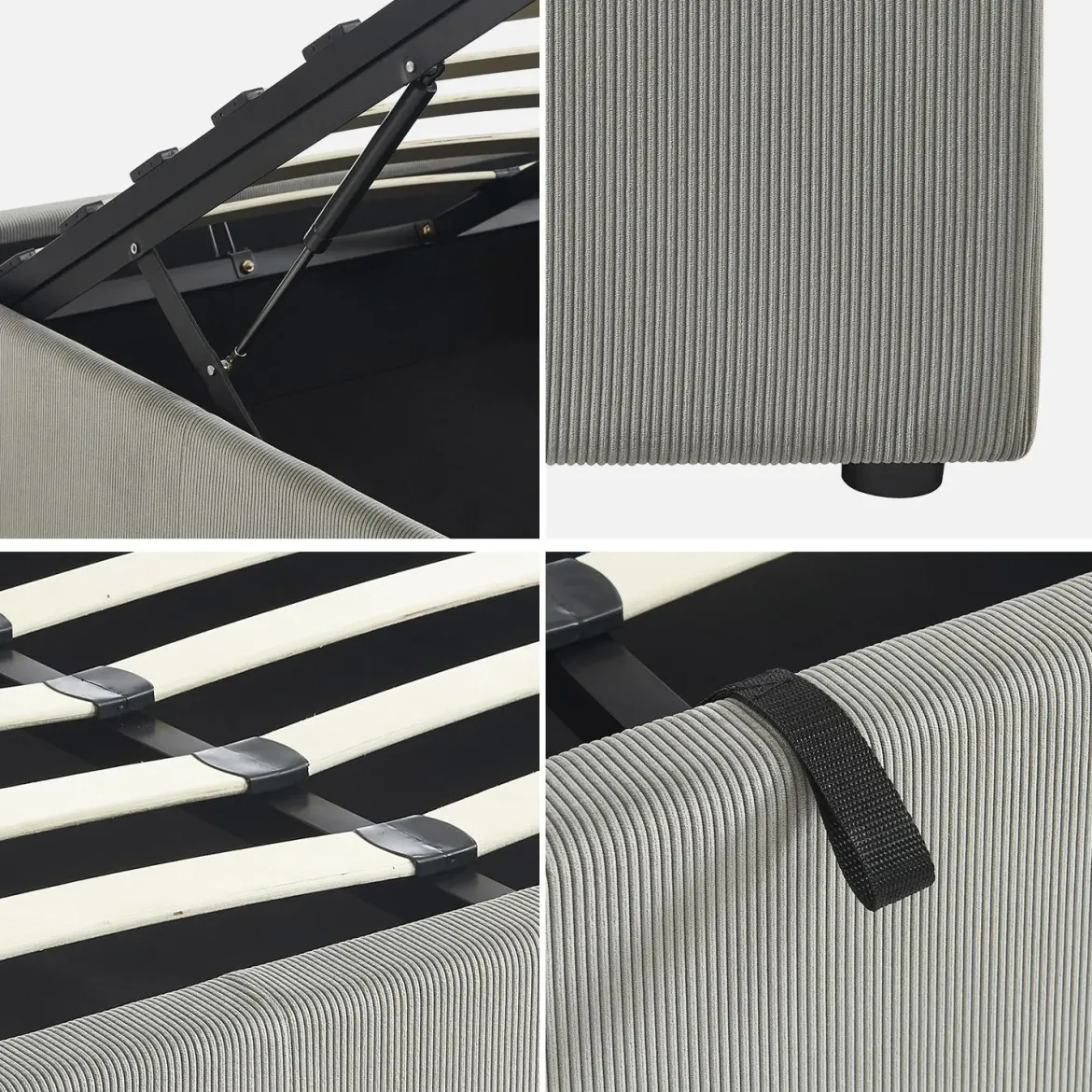 Struttura letto con contenitore e rete a doghe 140x190cm, imbottita coste fini