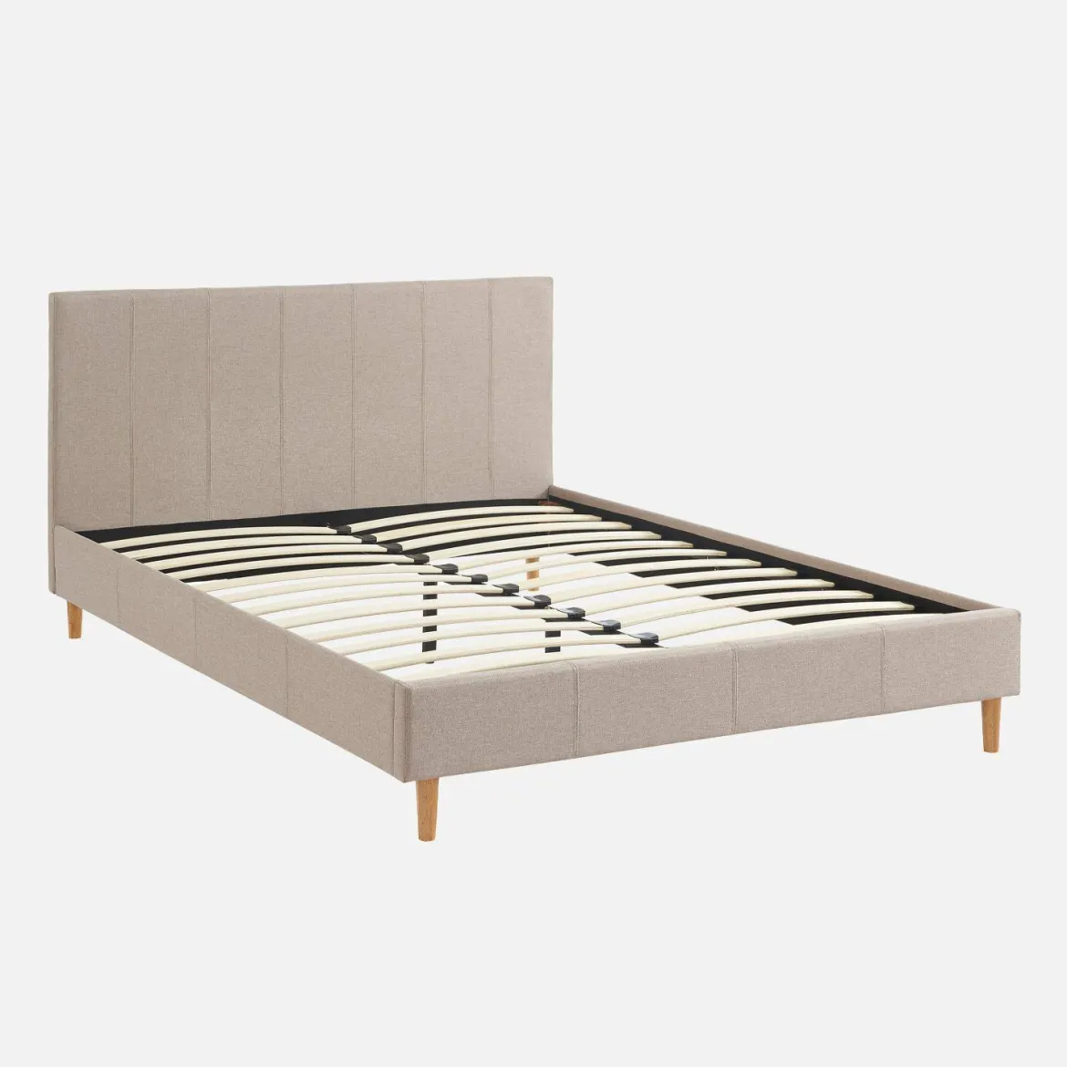 Struttura letto con rete a doghe e testiera 140x190cm, tessuto semplice