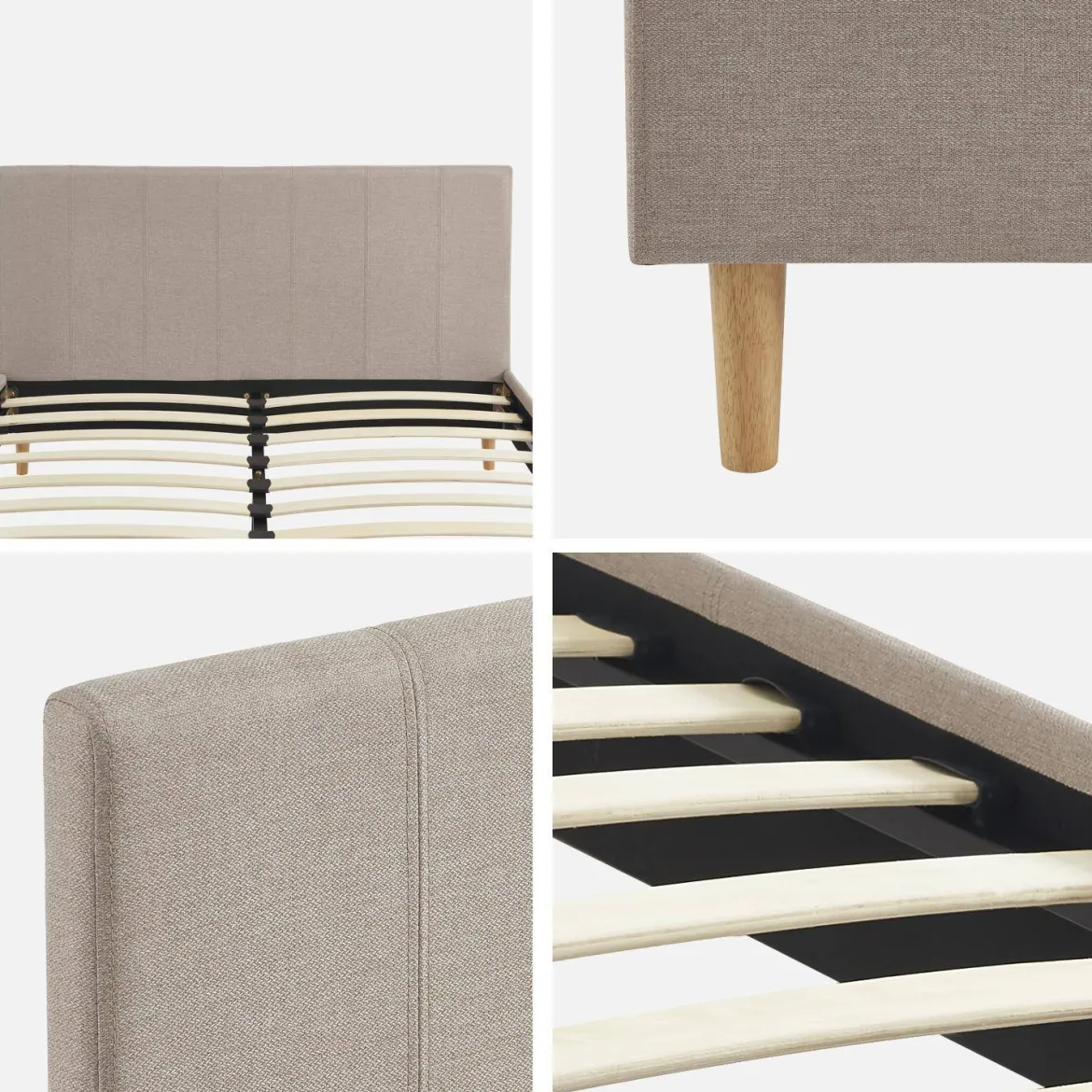 Struttura letto con rete a doghe e testiera 140x190cm, tessuto semplice