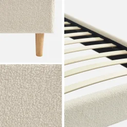 Struttura letto con rete a doghe, finitura bouclé, bianco