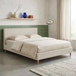 Struttura letto con rete a doghe e testiera 160x200cm, velluto a coste grosse
