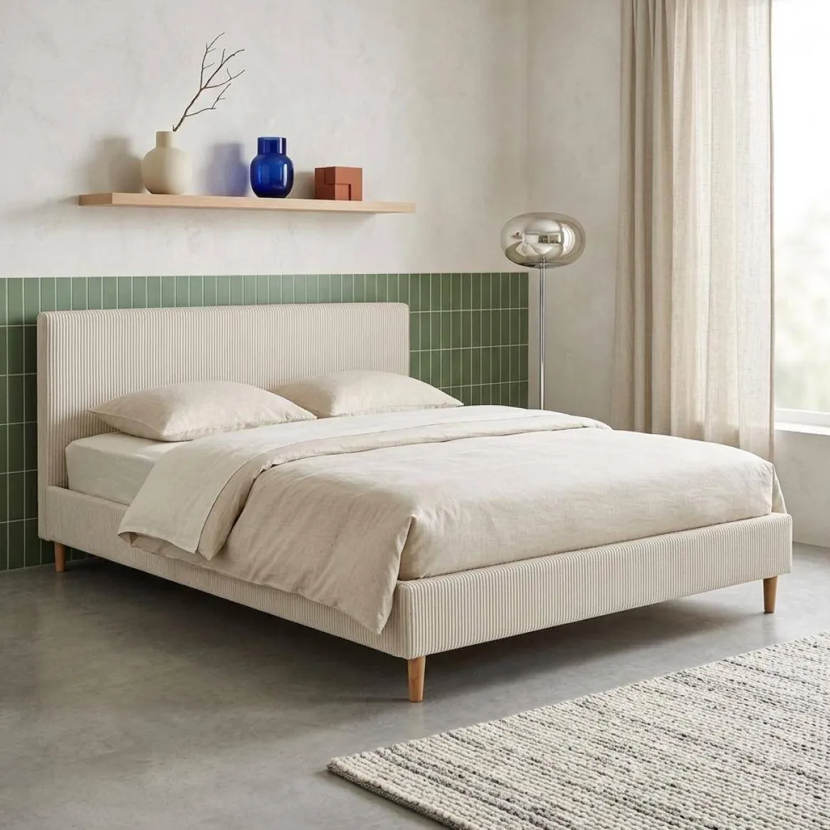 Struttura letto con rete a doghe e testiera 160x200cm, velluto a coste grosse