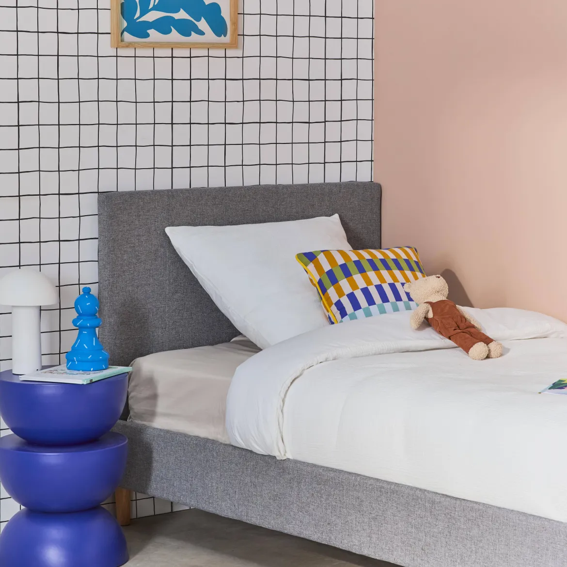 Struttura letto con rete a doghe e testiera 90x190cm