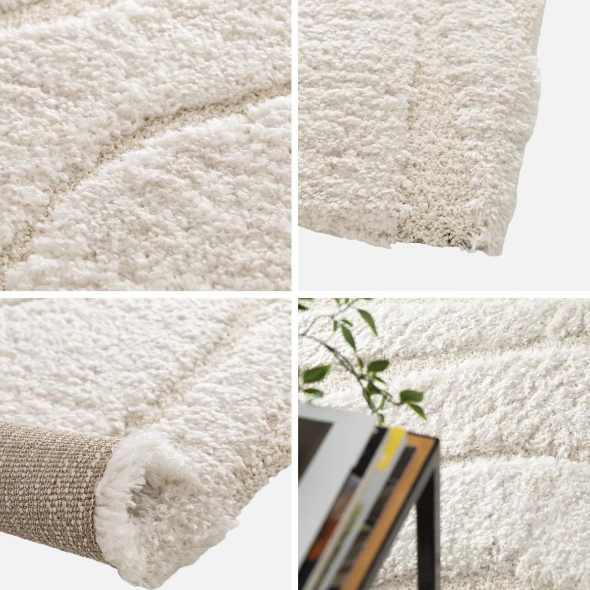 Tappeto interno shaggy motivo con rilievo crema