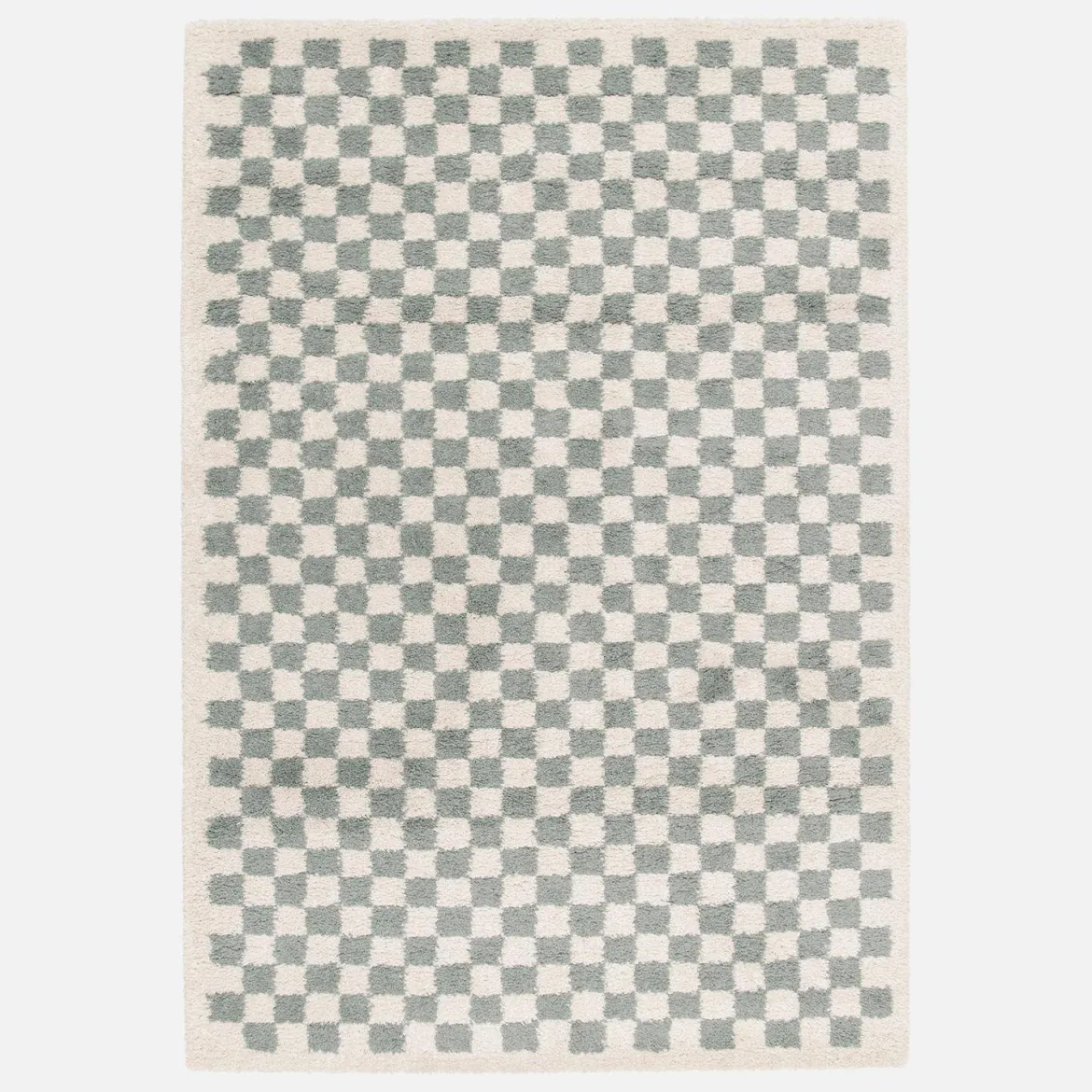 Tappeto a scacchiera di colore azzurro e crema