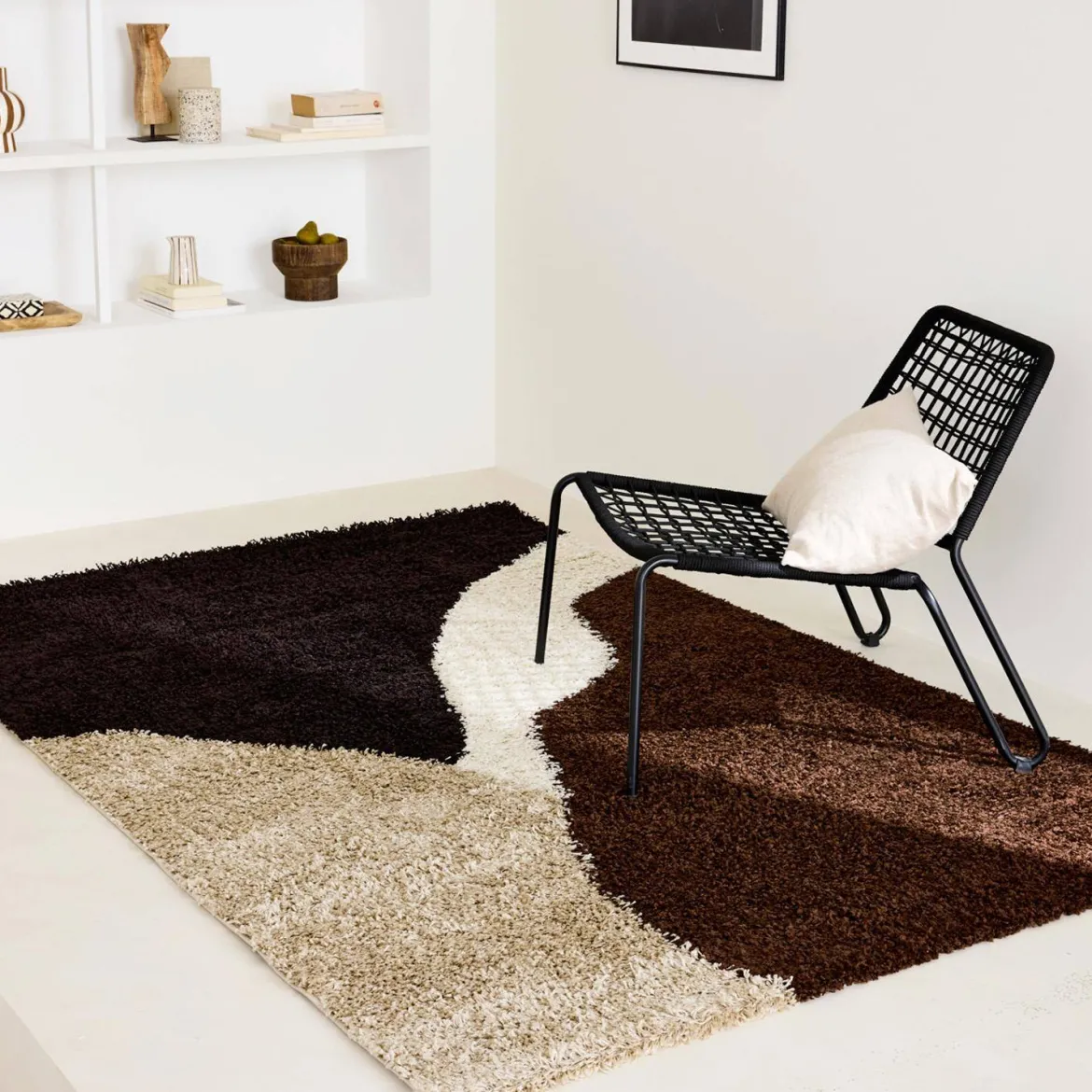 Tappeto da interno shaggy motivi geometrici beige, marrone, nero