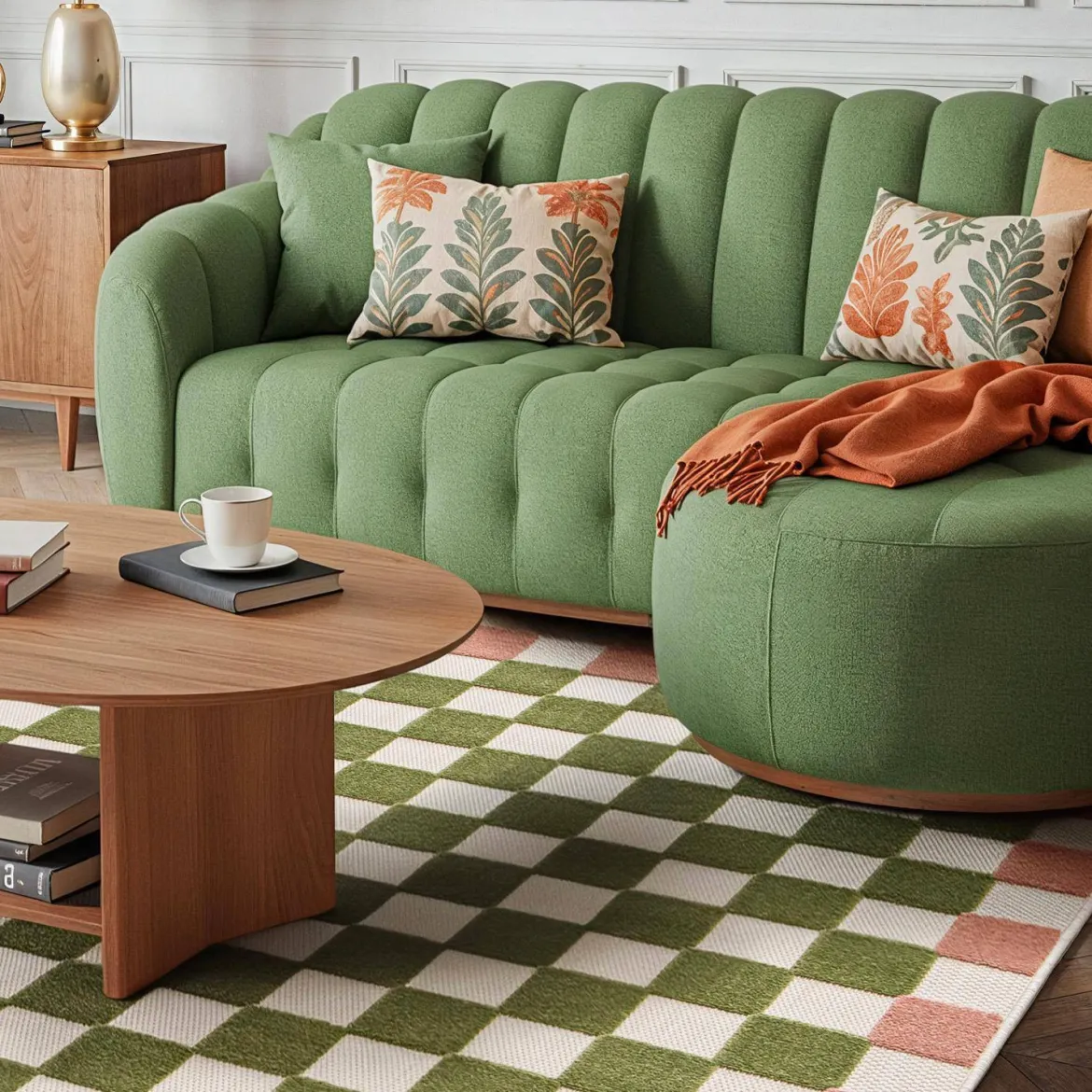 Tappeto da interno/esterno a scacchi rosa e verde