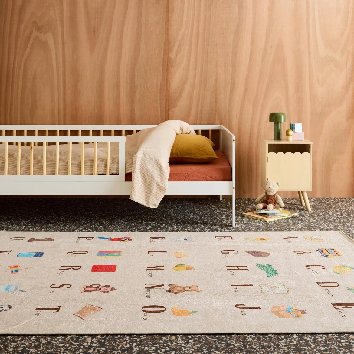 Tappeto educativo per bambini con alfabeto, per interni colore beige