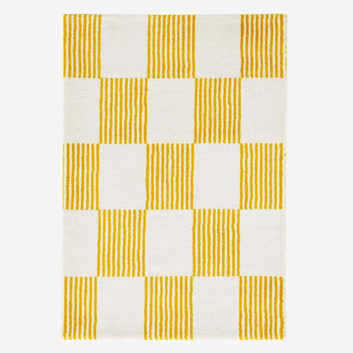 Tappeto interno a scacchi giallo e bianco