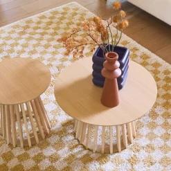 Tappeto interno a scacchiera shaggy in giallo senape e crema