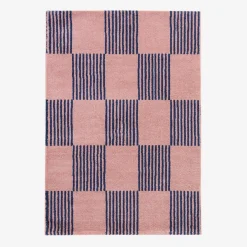 Tappeto interno a scacchi blu e rosa
