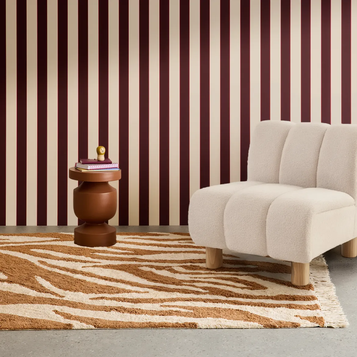 Tappeto interno cotone motivo zebrato color mattone