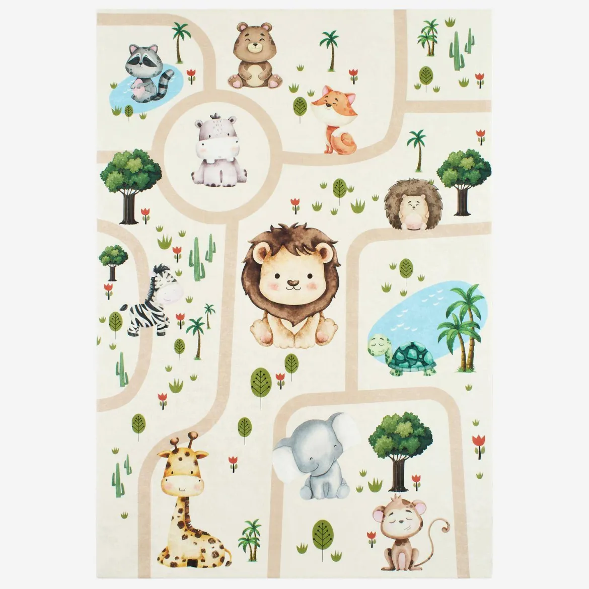 Tappeto interno per bambini bianco stampato con animali