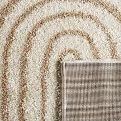 Tappeto interno shaggy, motivi geometrici arcobaleno, beige.